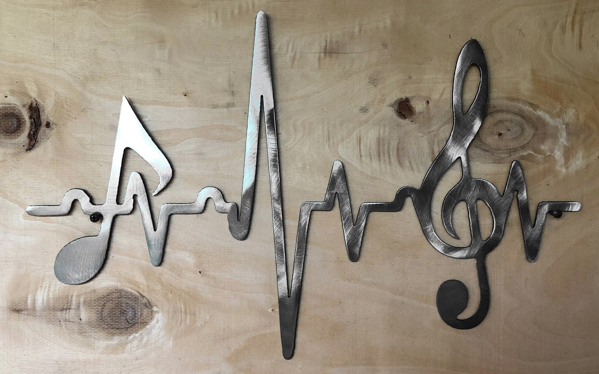 Unfinished EKG treble clef music note metal wall art