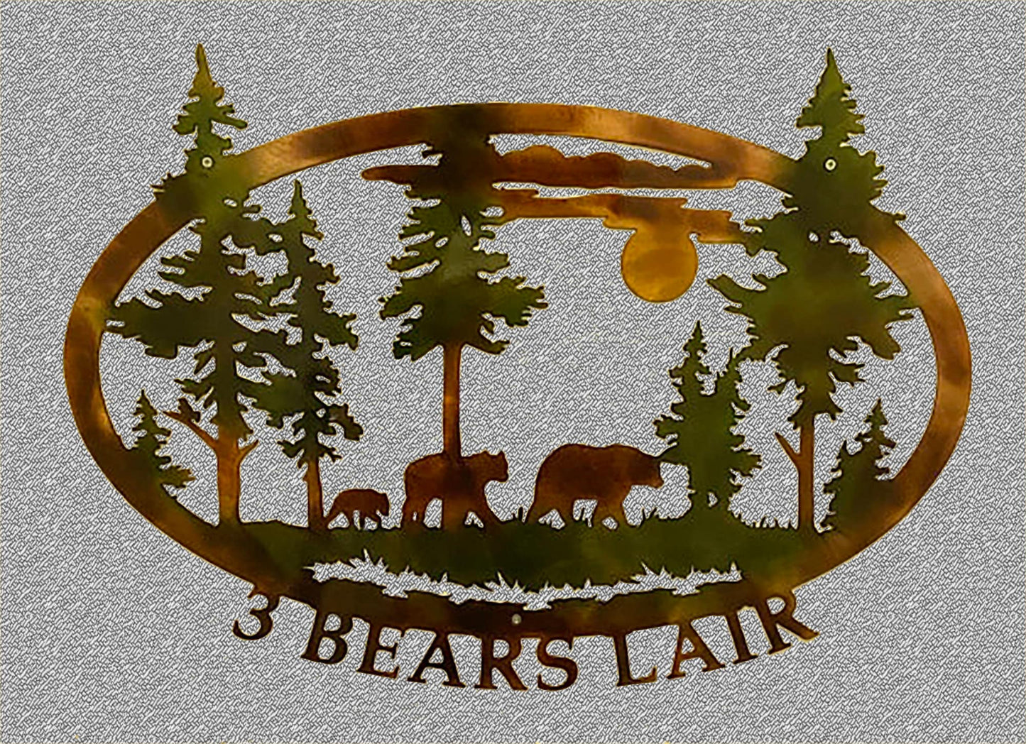 Bear Family Metal Wall Art – Rustic Cabin Mountain Scene Decor