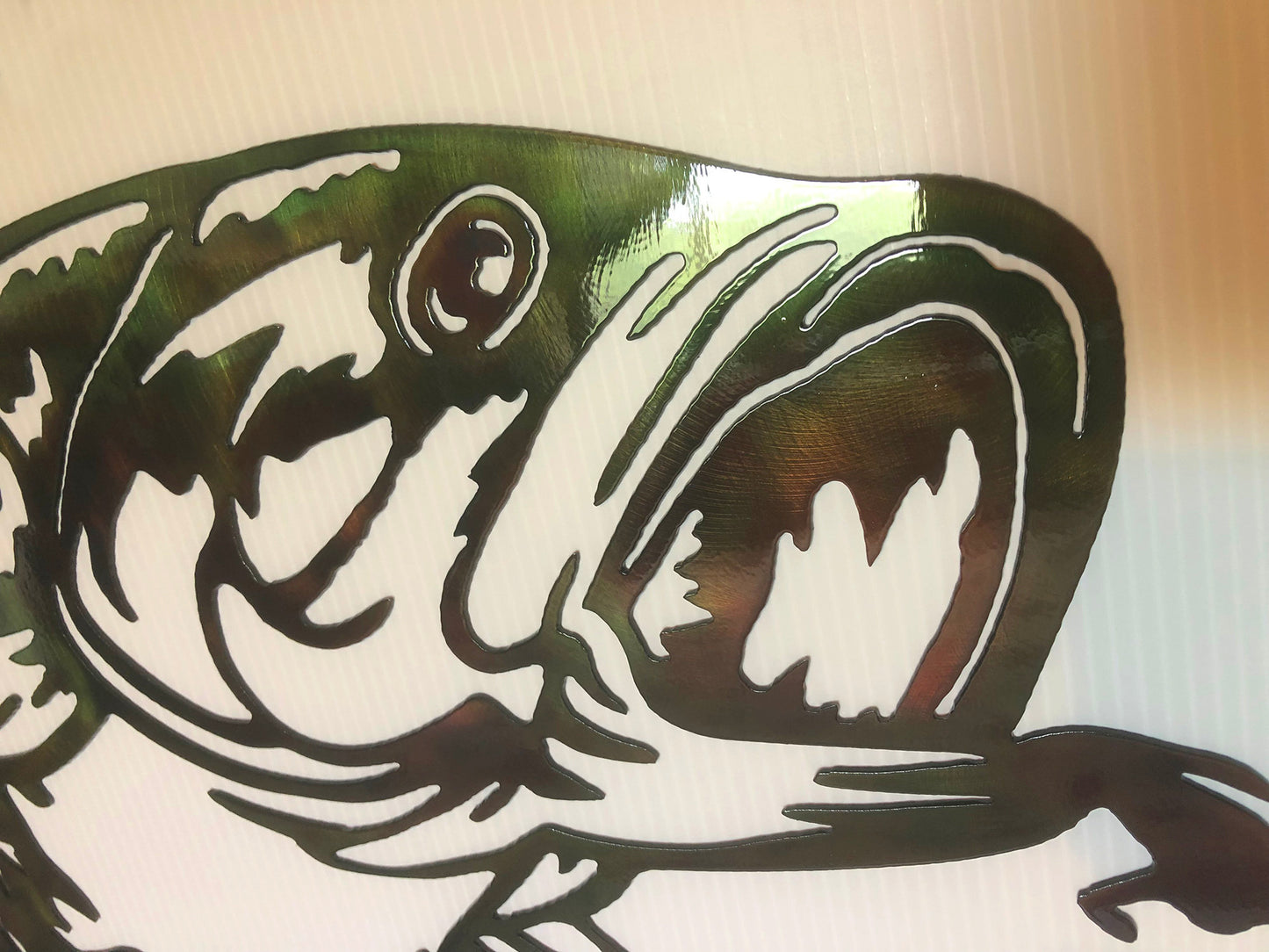 Largemouth Bass & Man In Fishing Boat Oval Indoor or Outdoor Wildlife Metal Wall Art