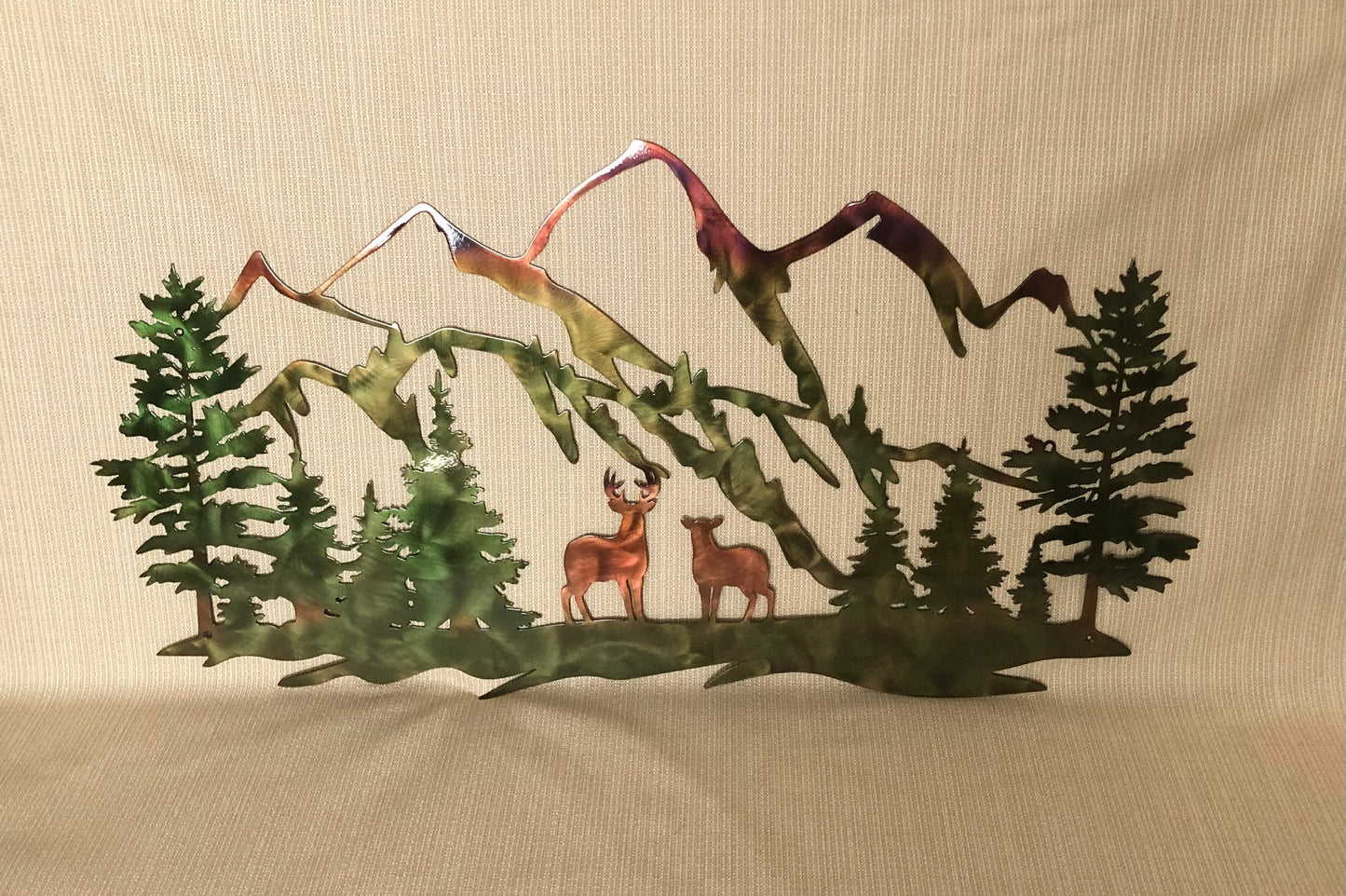 Bear And Cubs With Mountains Indoor & Outdoor Metal Wildlife Wall Art