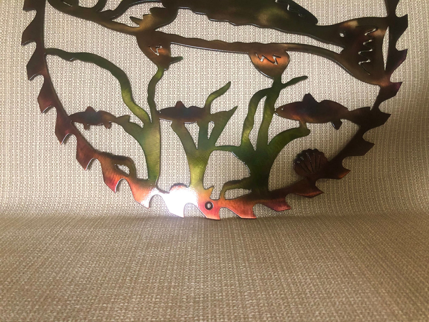 Red Drum Fish In Sawblade Indoor Outdoor Wildlife Nautical Metal Wall Art