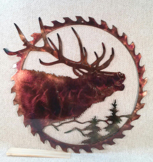 North American Elk In Sawblade Wildlife Metal Wall Art Indoor Outdoor