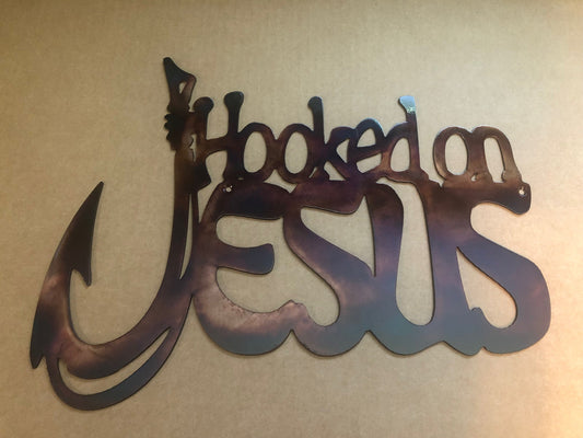Hooked On Jesus Metal Wall Art Christian Decor