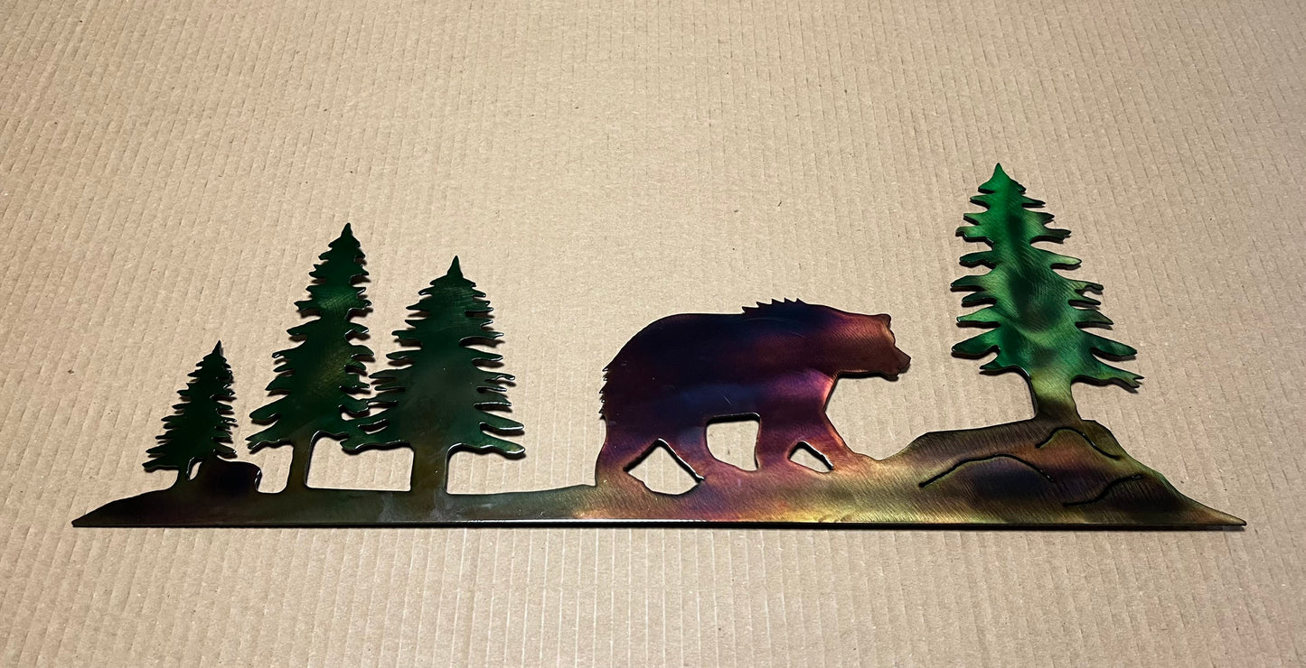 Bear And Trees Indoor Or Outdoor Wildlife Metal Wall Art