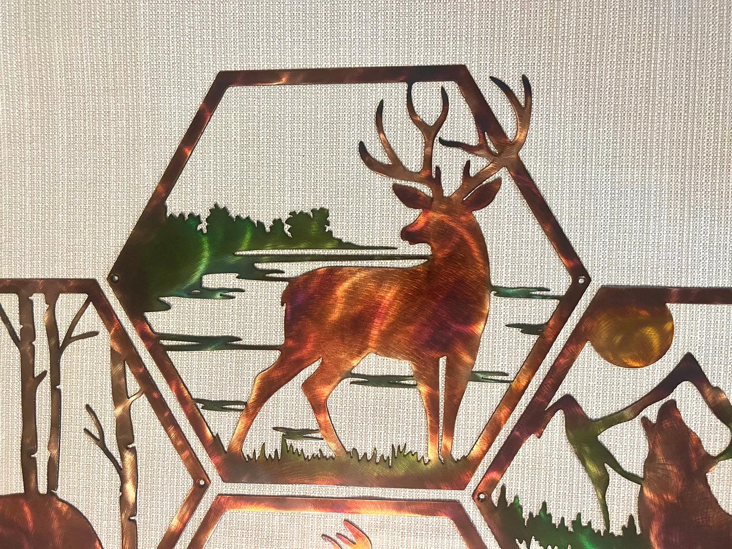 Bear Deer Elk Wolf 4 Pc. Metal Wildlife Wall Art Panels Indoor & Outdoor