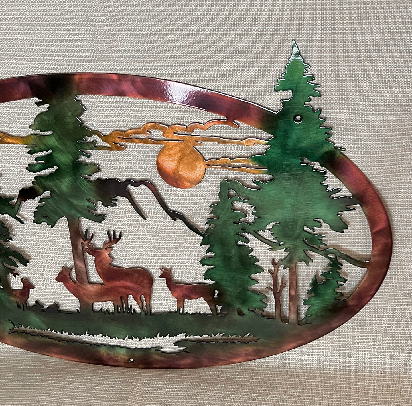 Deer or Bear Family And Mountains With Trees Indoor Or Outdoor Wildlife Metal Wall Art