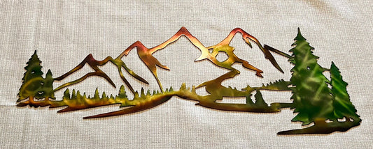 Mountains And Trees Indoor & Outdoor Plasma Cut Metal Wall Art
