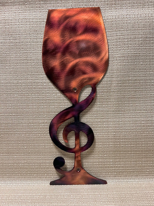 Wine Glass With Treble Clef Metal Wall Art Kitchen And Bar Decor