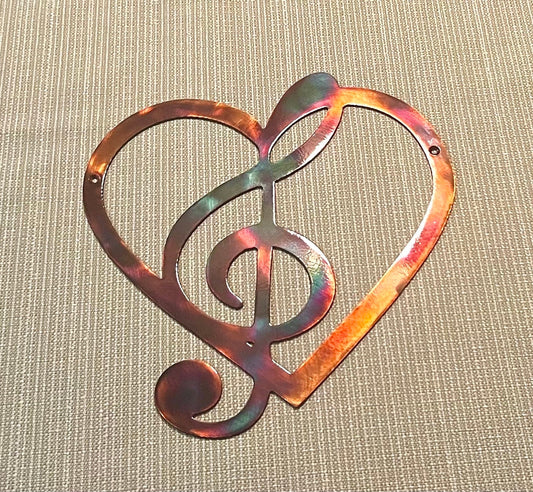 Heart and Treble Clef Music Note  Indoor or Outdoor Metal Wall Art