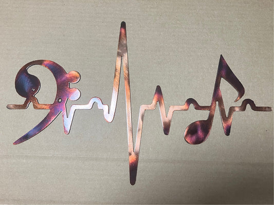 EKG Line Music Notes Bass Clef Heartbeat Sinus Rhythm Indoor or Outdoor Metal Art