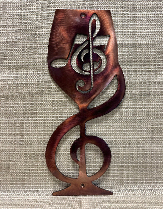Artsy Wine Glass With Music Notes Metal Wall Art Kitchen And Bar Art
