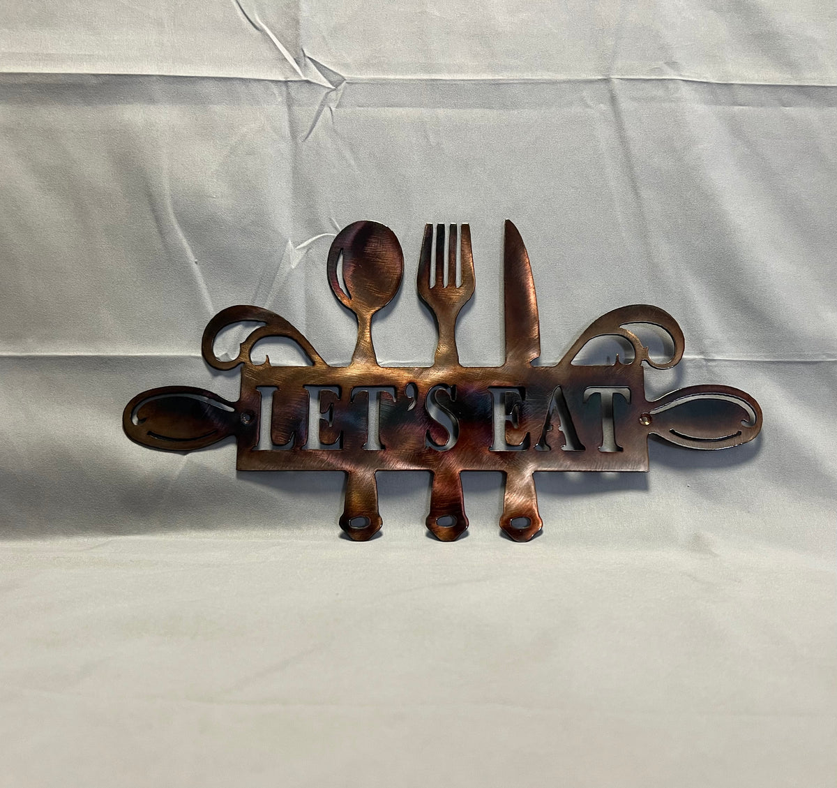 Handcrafted Let’s Eat steel kitchen wall sign by Back 40 Metal Worx