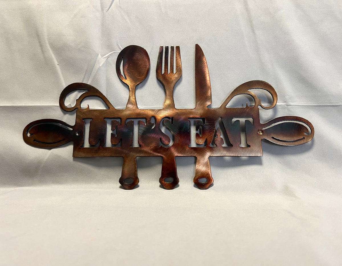 Let’s Eat metal wall sign with utensil design for kitchen or dining room