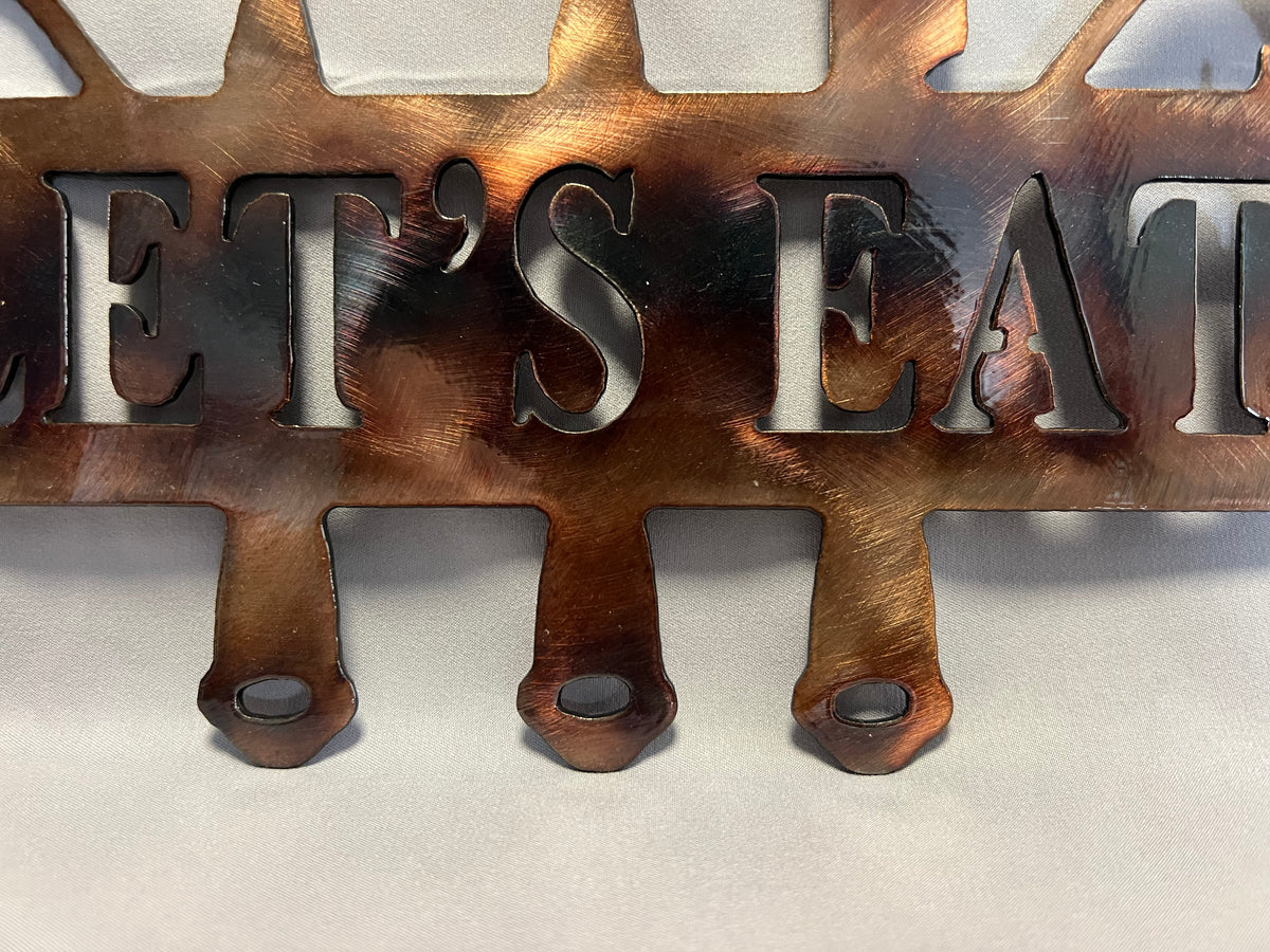 Steel Let’s Eat kitchen wall art handcrafted by Back 40 Metal Worx
