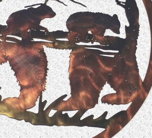 Close-up of cub and grass detail on mama bear and cubs metal wall art