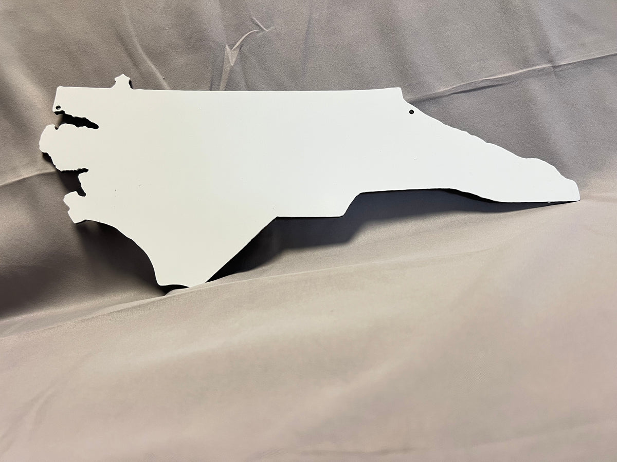 North Carolina layered metal wall art with UV-printed mountain-to-coast sunrise scene and hand-finished steel foreground.