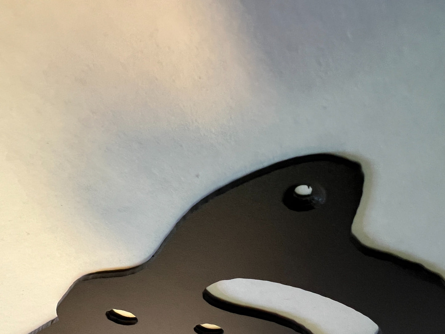 Close-up of a mounting hole on the Old Man's Shop metal sign