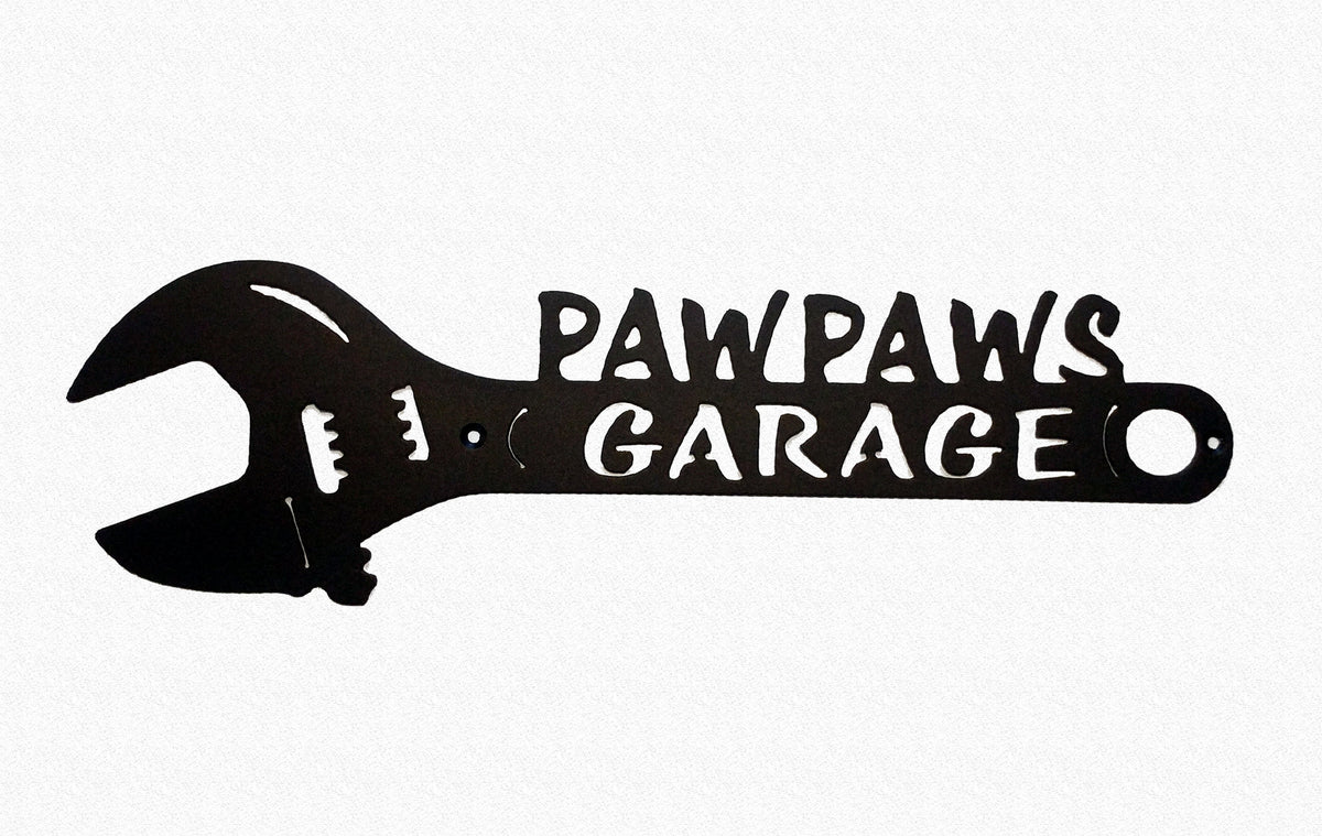 pawpaws garage crescent wrench wall art on white background