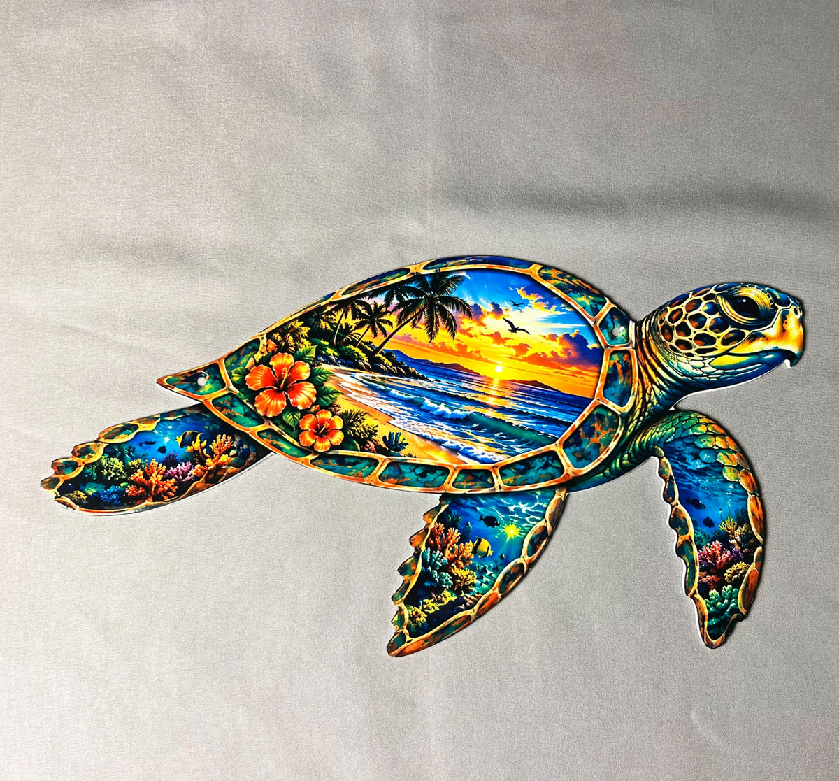 Sea turtle colorful coastal steel wall decor