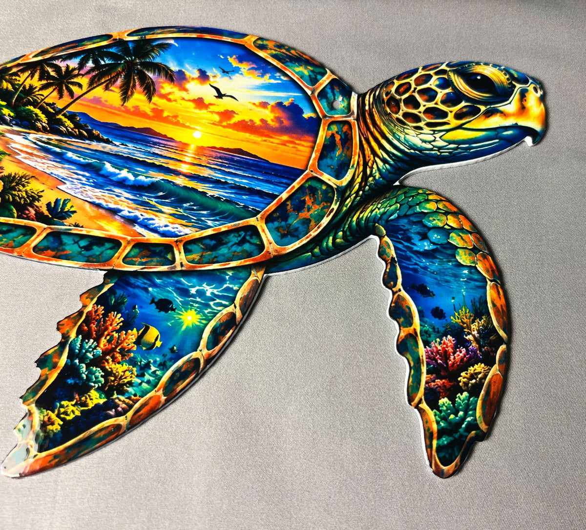 Sea turtle head and flipper detailed UV print