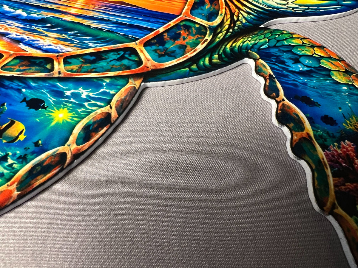 Sea turtle steel edge and UV print detail